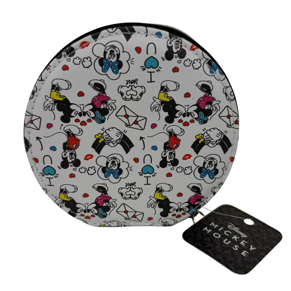 Disney Mickey Minnie Mouse Round Jewelry Case Zipper Travel Organizer NWT